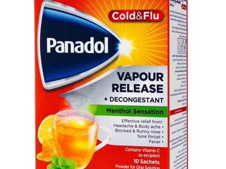 Panadol Cold And Flu Vapour Release + Decongestant, Hot Lemon & Honey Sachets, Pack of 10 s For Sale