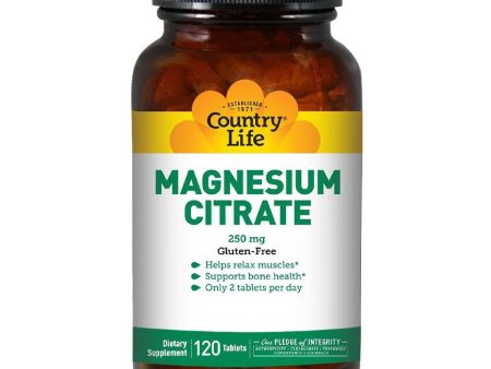 Country Life Gluten-Free Magnesium Citrate 250 mg Tablets For Bone & Muscle Health, Pack of 120 s Online now