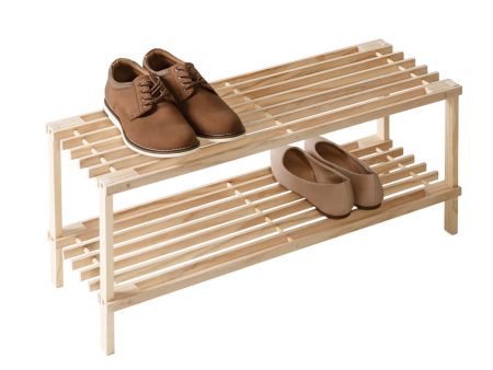 2 Tier Natural Wood Shoe Rack on Sale