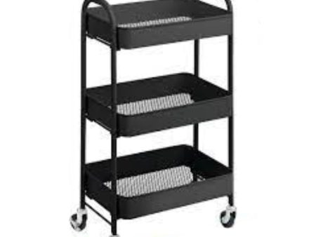 3 Tier Steel Trolley Black on Sale